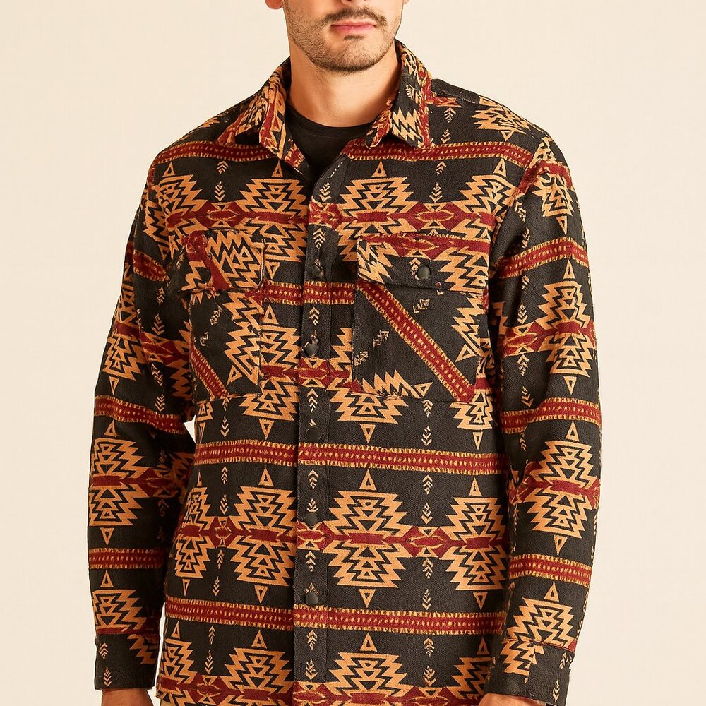 NOMAD By Craft & Flow Men's "Aztec Twill Shacket" Long Sleeve Black/Rust Size M